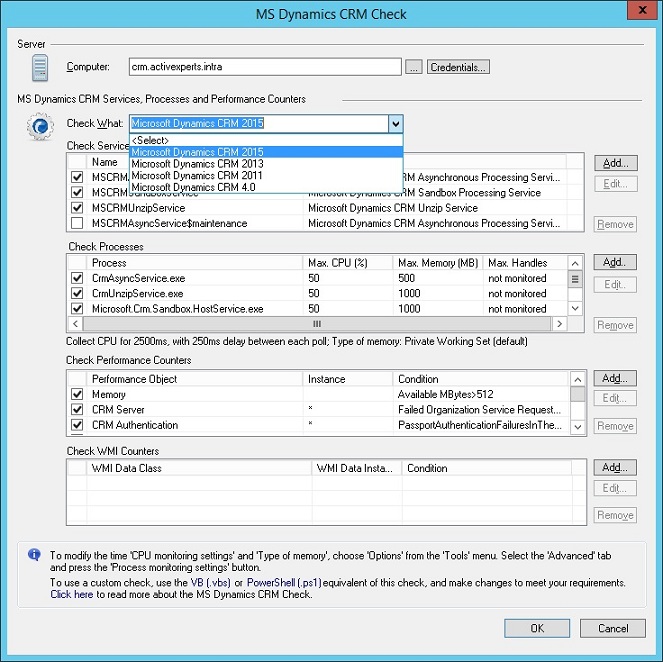 Monitor MS Dynamics CRM